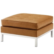 Contemporary Modern Urban Designer Living Room Lounge Club Lobby Accent Chair Ottoman, Faux Vinyl Leather, Tan Brown