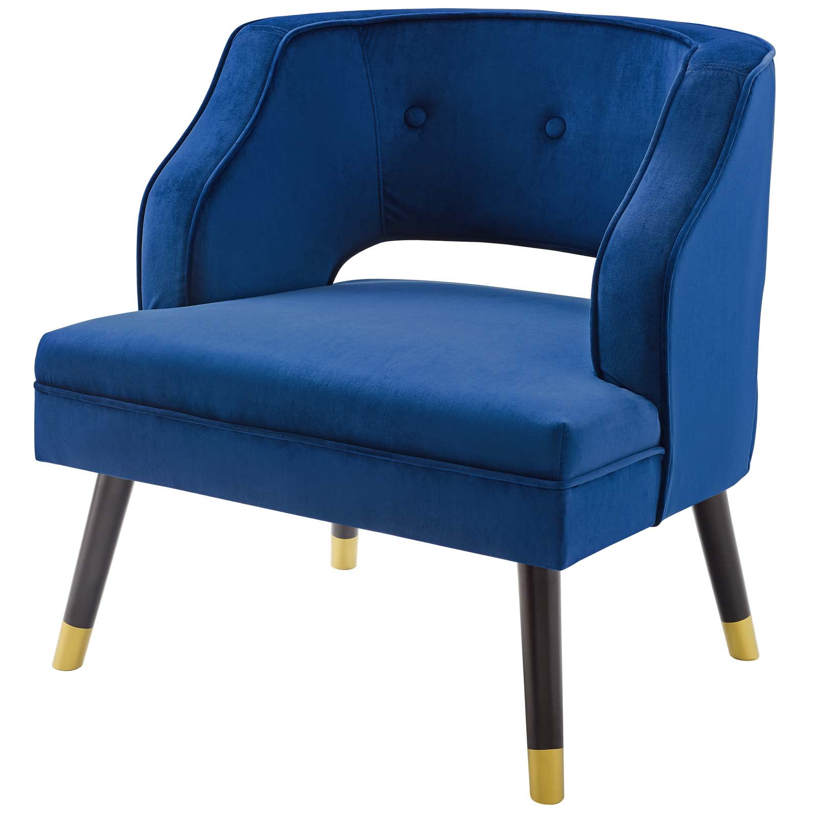 Elegant Navy Blue Velvet Wood Accent Chair with Tufted Back
