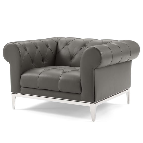 Contemporary Modern Urban Designer Living Room Lounge Club Lobby Armchair Accent Chair, Leather, Grey Gray