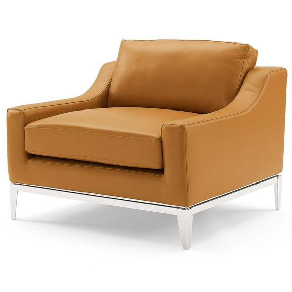 Contemporary Modern Urban Designer Living Room Lounge Club Lobby Armchair Accent Chair, Leather, Tan Brown