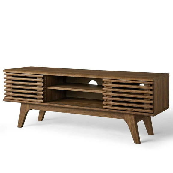 Contemporary Modern Urban Designer Living Room Lounge Club Lobby Media TV Stand Storage Set, Wood, Natural Walnut Brown