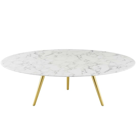 Contemporary Modern Urban Designer Living Room Lounge Club Lobby Round Coffee Table, Artificial Marble Stone Metal, Gold White