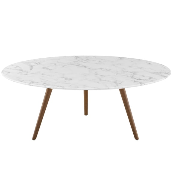 Contemporary Modern Urban Designer Living Room Lounge Club Lobby Round Coffee Table, Artificial Marble Stone Metal, White Natural Walnut