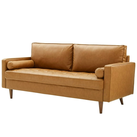 Contemporary Modern Urban Designer Living Room Lounge Club Lobby Sofa, Faux Leather, Tan Brown