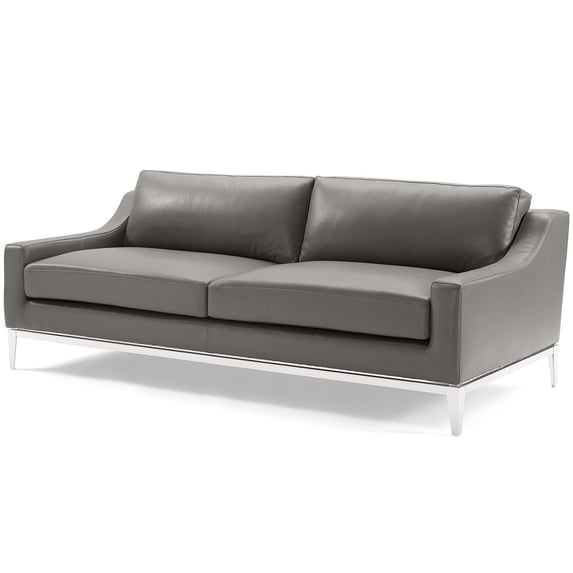 Contemporary Modern Urban Designer Living Room Lounge Club Lobby Sofa, Leather, Grey Gray