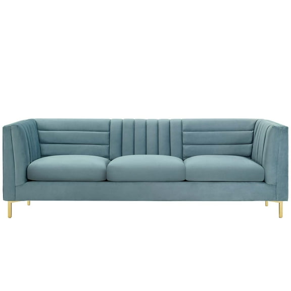 Contemporary Modern Urban Designer Living Room Lounge Club Lobby Sofa, Velvet Fabric Metal Steel, Light Blue