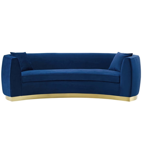Contemporary Modern Urban Designer Living Room Lounge Club Lobby Sofa, Velvet Fabric Metal Steel, Navy Blue