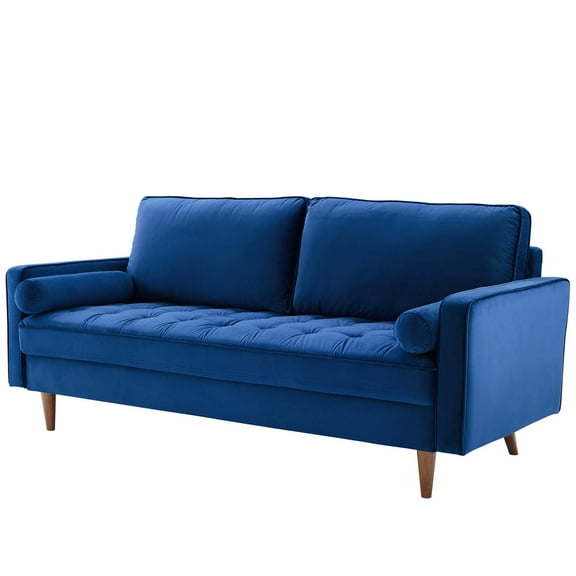 Contemporary Modern Urban Designer Living Room Lounge Club Lobby Sofa, Velvet Fabric, Navy Blue
