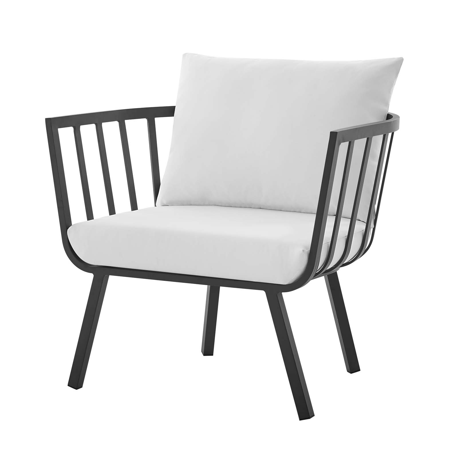 Contemporary Modern Urban Designer Outdoor Patio Balcony Garden Furniture Armchair Lounge Chair, Aluminum Fabric, Grey Gray White - image 1 of 6