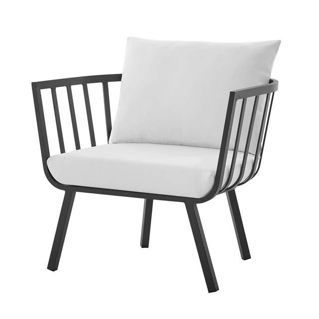 Contemporary Modern Urban Designer Outdoor Patio Balcony Garden Furniture Armchair Lounge Chair, Aluminum Fabric, Grey Gray White