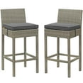 thumbnail image 1 of Contemporary Modern Urban Designer Outdoor Patio Balcony Garden Furniture Bar Side Stool Chair, Set of Two, Fabric Rattan Wicker, Dark Grey Gray, 1 of 4