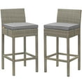 thumbnail image 1 of Contemporary Modern Urban Designer Outdoor Patio Balcony Garden Furniture Bar Side Stool Chair, Set of Two, Fabric Rattan Wicker, Grey Gray, 1 of 4