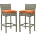 thumbnail image 1 of Contemporary Modern Urban Designer Outdoor Patio Balcony Garden Furniture Bar Side Stool Chair, Set of Two, Fabric Rattan Wicker, Orange, 1 of 4