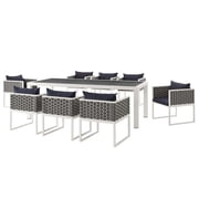 Contemporary Modern Urban Designer Outdoor Patio Balcony Garden Furniture Dining Chair and Table Set, Aluminum Fabric, Navy Blue White