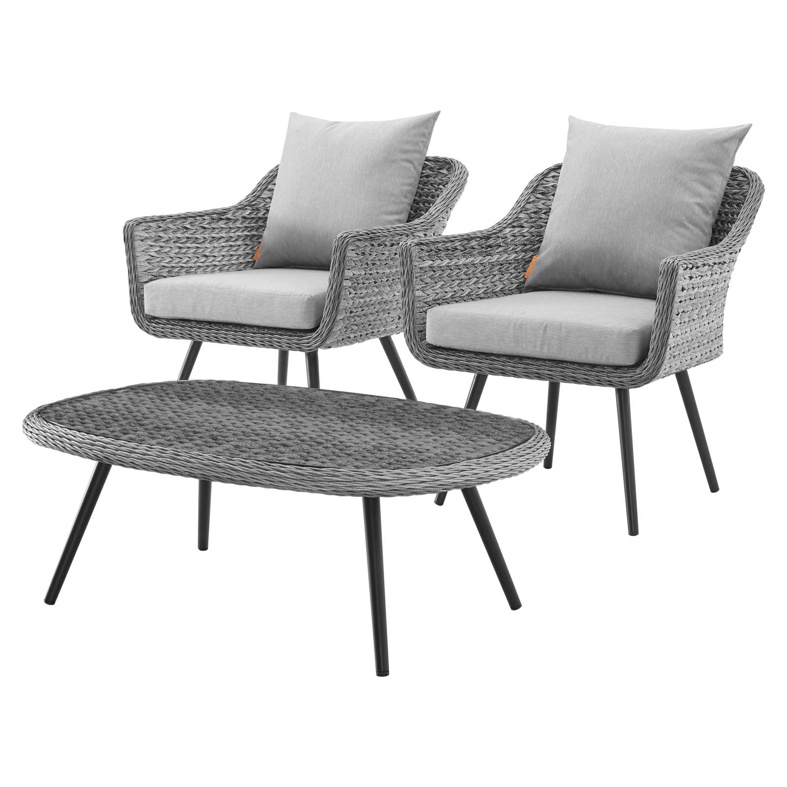 Contemporary Modern Urban Designer Outdoor Patio Balcony Garden Furniture Lounge Chair and Coffee Table Set, Aluminum Fabric Wicker Rattan, Grey Gray - image 1 of 8