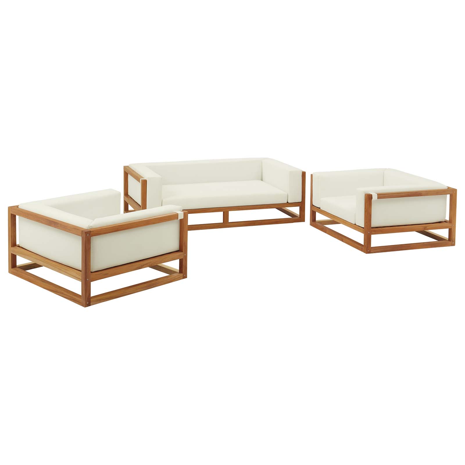 Contemporary Modern Urban Designer Outdoor Patio Balcony Garden Furniture Lounge Chair and Coffee Table Set, Wood, Natural White - image 1 of 7
