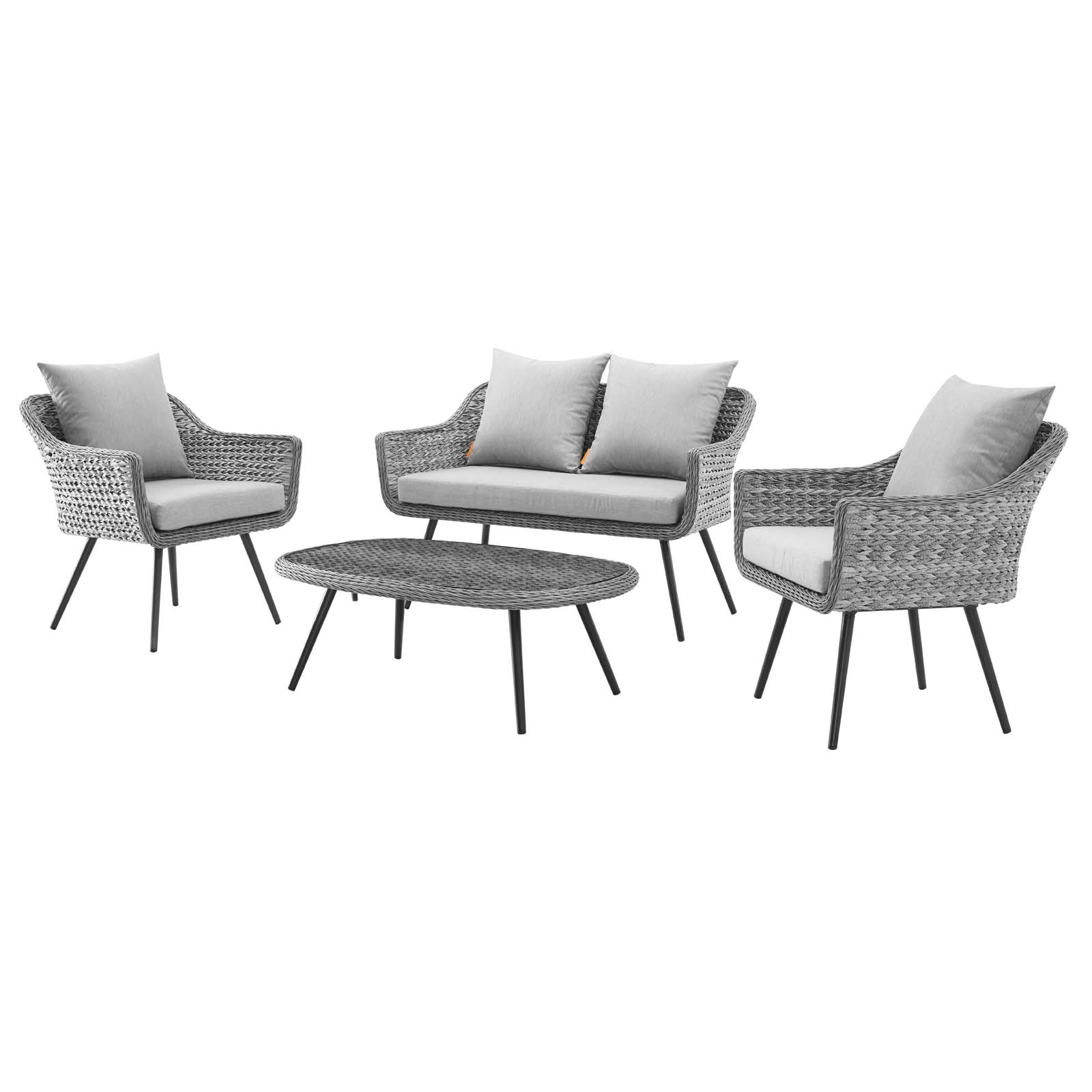 Contemporary Modern Urban Designer Outdoor Patio Balcony Garden Furniture Lounge Sofa, Chair and Coffee Table Set, Aluminum Fabric Wicker Rattan, Grey Gray - image 1 of 9