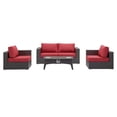 thumbnail image 1 of Contemporary Modern Urban Designer Outdoor Patio Balcony Garden Furniture Lounge Sofa, Chair and Coffee Table Fire Pit Set, Fabric Rattan Wicker, Red, 1 of 8