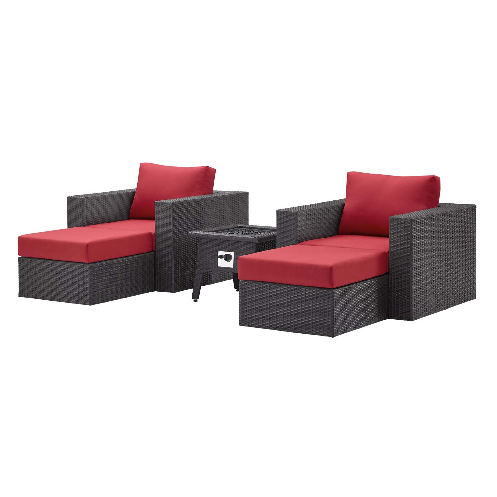 Contemporary Modern Urban Designer Outdoor Patio Balcony Garden Furniture Lounge Sofa, Chair and Coffee Table Fire Pit Set, Fabric Rattan Wicker, Red - image 1 of 9