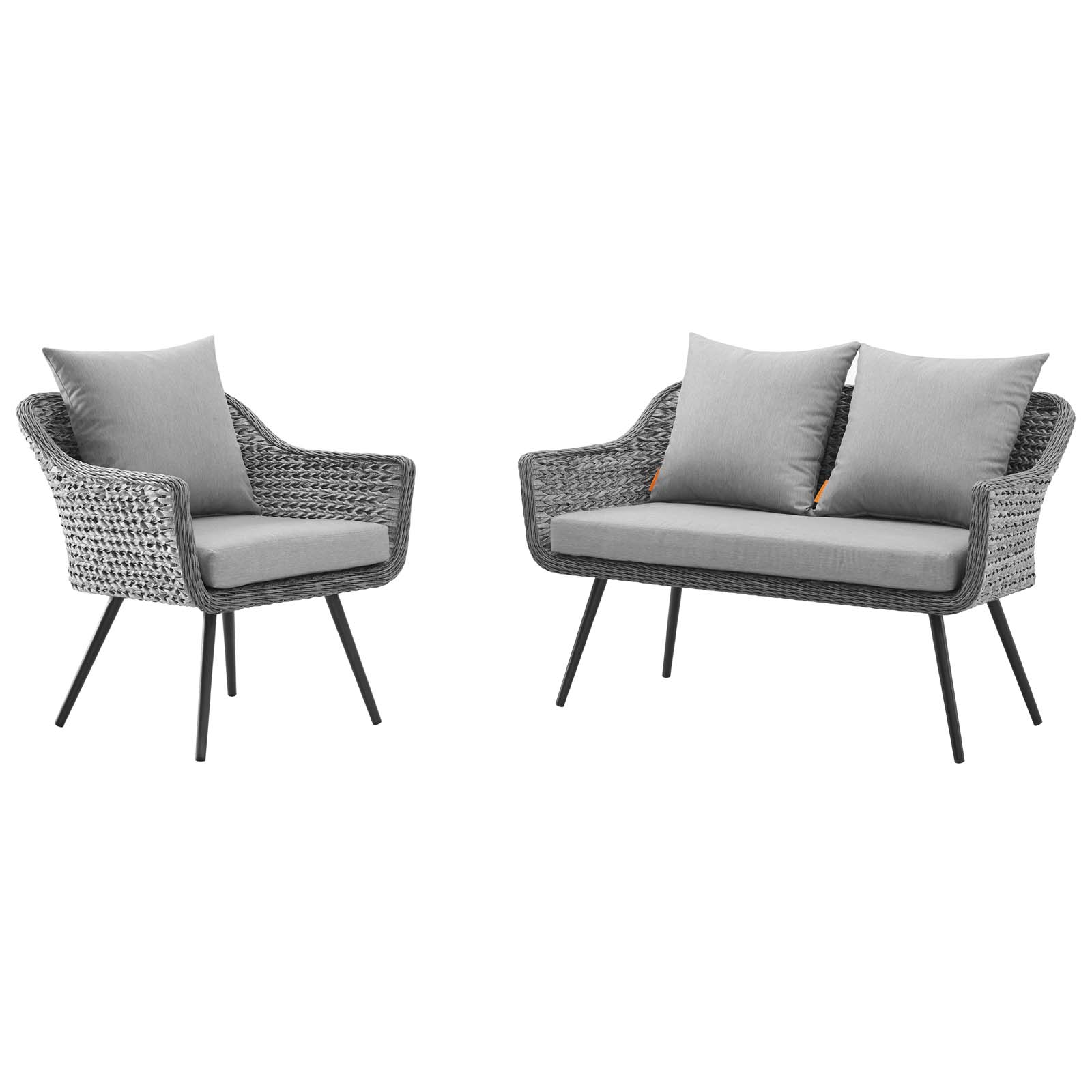 Contemporary Modern Urban Designer Outdoor Patio Balcony Garden Furniture Lounge Sofa and Chair Set, Aluminum Fabric Wicker Rattan, Grey Gray - image 1 of 8