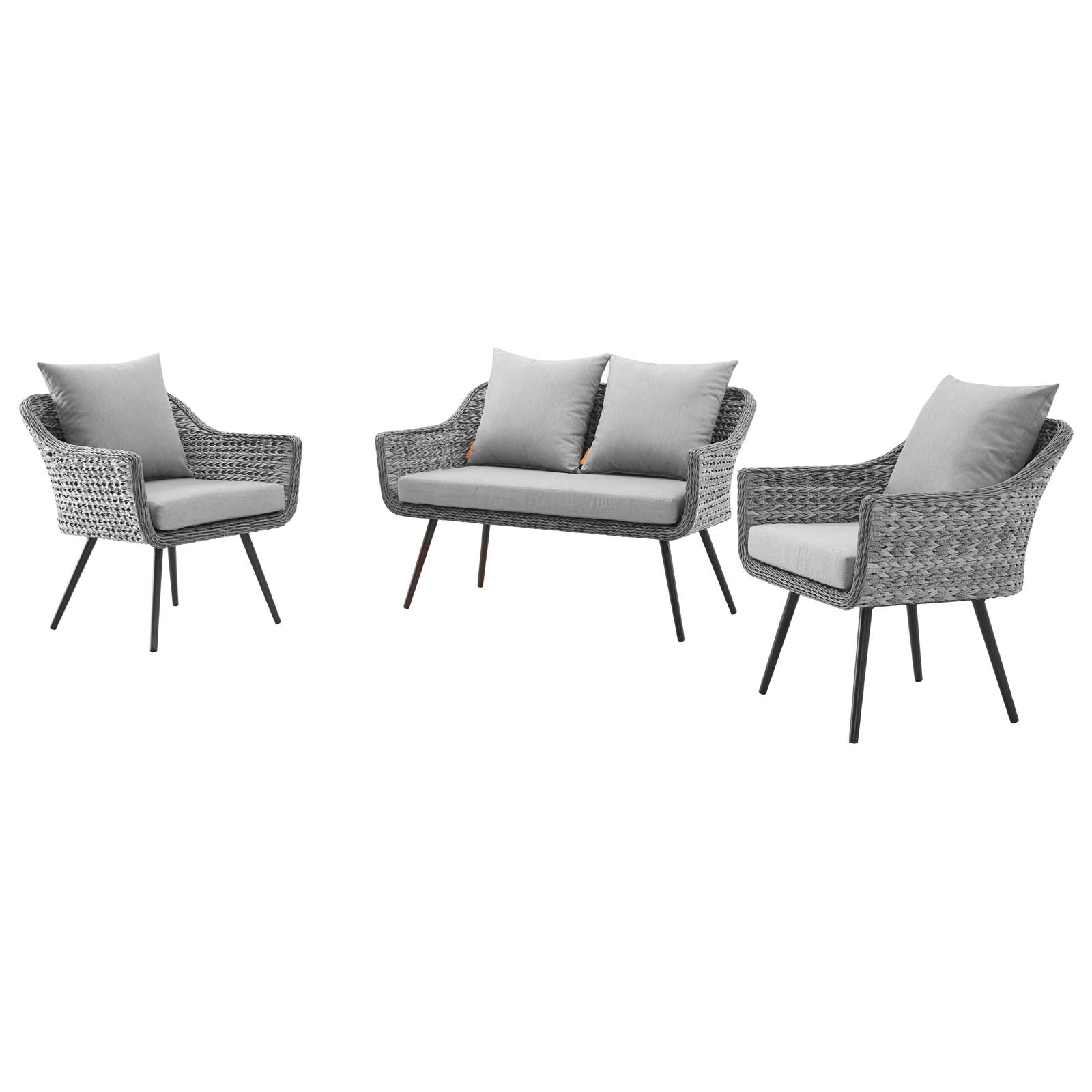 Contemporary Modern Urban Designer Outdoor Patio Balcony Garden Furniture Lounge Sofa and Chair Set, Aluminum Fabric Wicker Rattan, Grey Gray - image 1 of 8