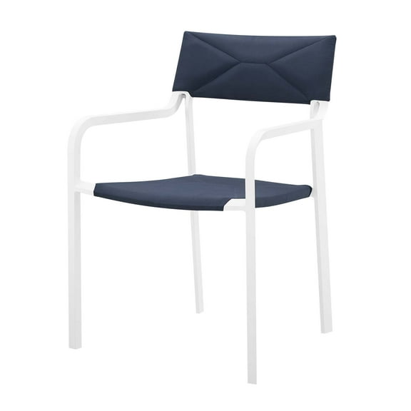 Contemporary Modern Urban Designer Outdoor Patio Balcony Garden Furniture Side Dining Armchair Chair, Fabric Aluminum, Navy Blue White