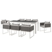 Contemporary Modern Urban Designer Outdoor Patio Balcony Garden Furniture Side Dining Chair and Table Set, Aluminum Fabric, White Grey Gray