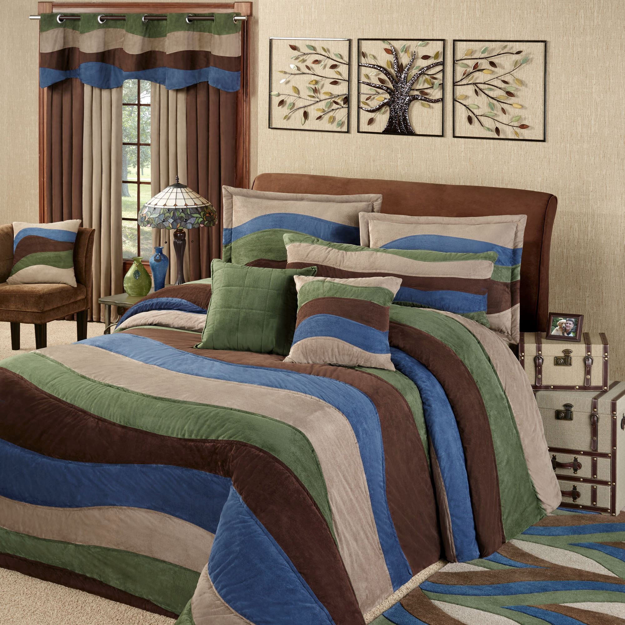 Contemporary Momentum Faux Suede Indigo Sand Sage Chocolate Oversized Bedspread Grande Queen