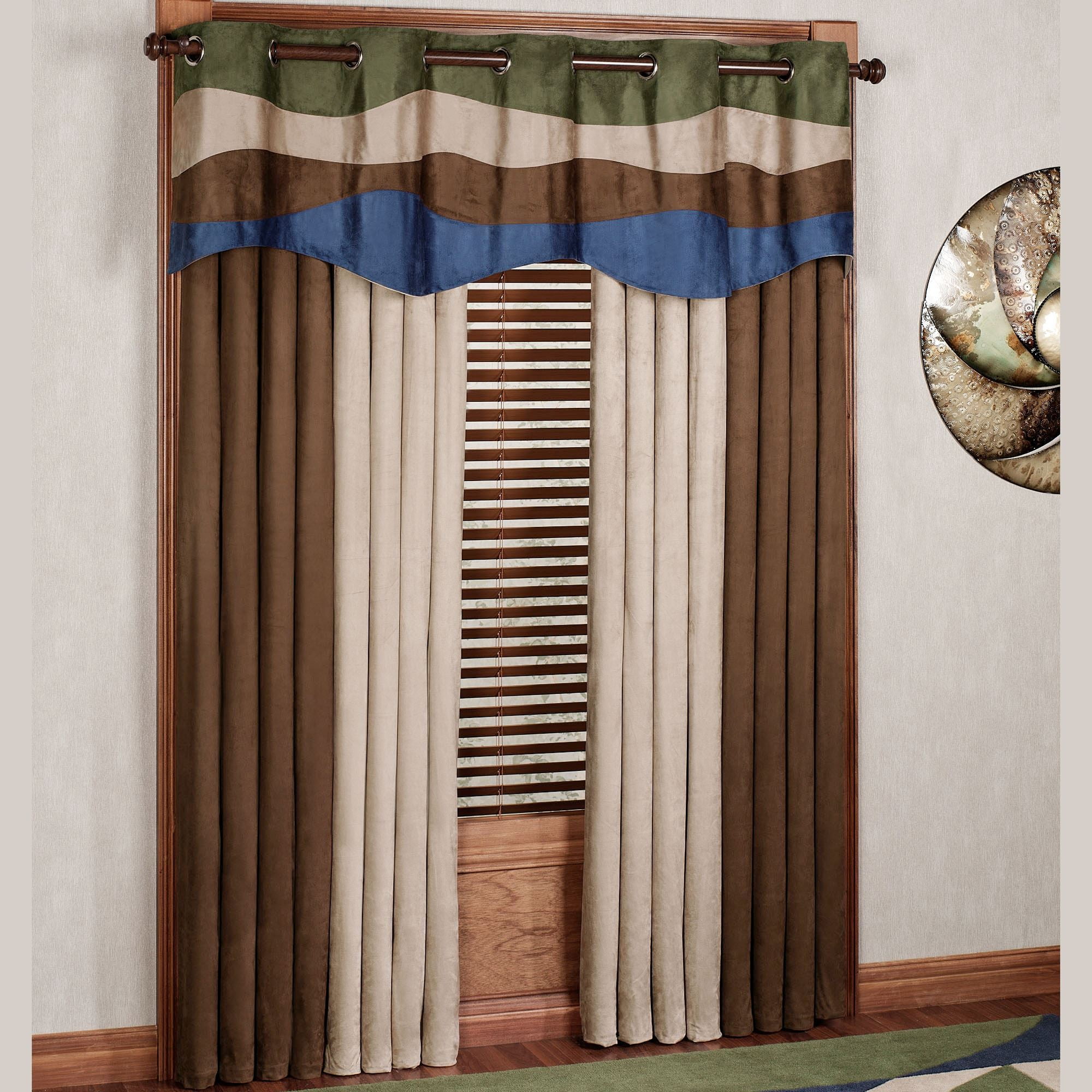 Contemporary Momentum Faux Suede Indigo Sand Sage Chocolate Window