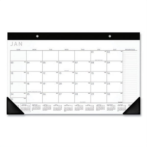 Contemporary Monthly Desk Pad, 18 x 11, White Sheets, Black Binding/Corners,12-Month (Jan to Dec): 2026 | Bundle of 2