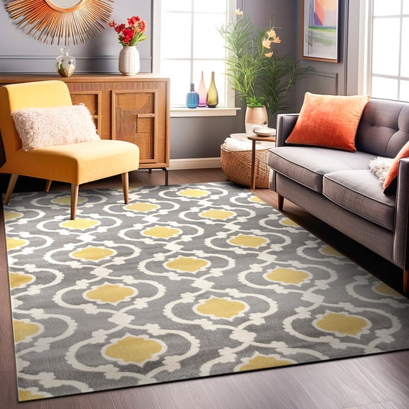 World Rug Gallery Moroccan Trellis Contemporary Area Rug - Yellow gray 9'x12'