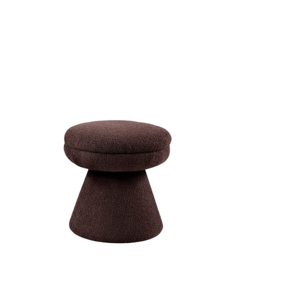 Contemporary Mushroom Shape Accent Stool Brown Teddy Shearling Fabric Engineered Wood Pedestal Base Single Piece
