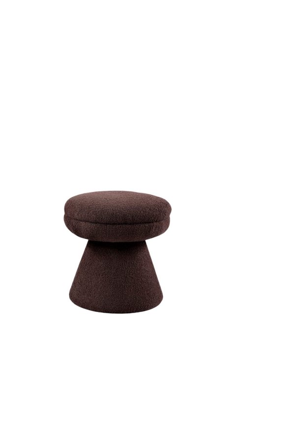 Contemporary Mushroom Shape Accent Stool Brown Teddy Shearling Fabric Engineered Wood Pedestal Base Single Piece