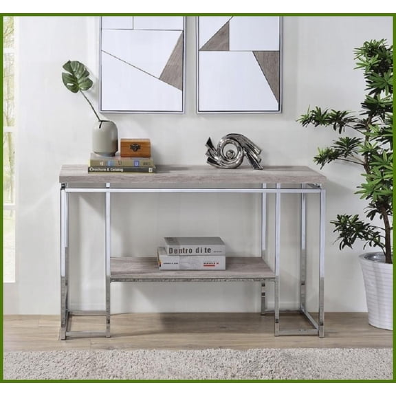 Contemporary Natural Oak Coffee Table with Chrome Sled Base  Living Room Extra Surface & Simple Assembly