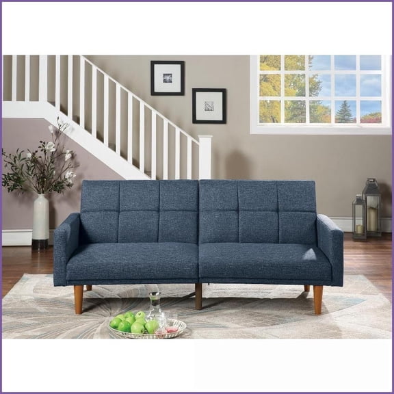 Contemporary Navy Linen-Like Polyfiber Convertible Sofa Bed - 80" Tufted Couch for Living Room