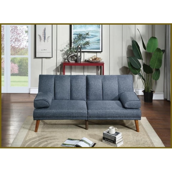 Contemporary Navy Polyfiber Adjustable Sofa - 71" Linen-Like Couch with Solid Wood Legs for Living Room