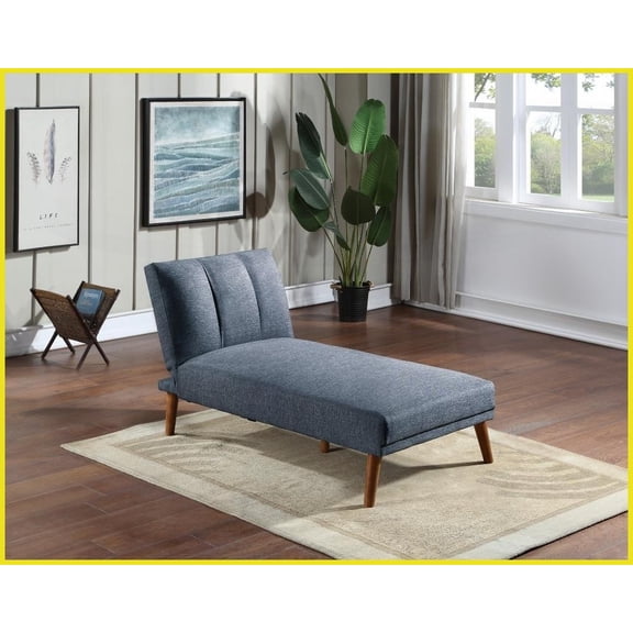 Contemporary Navy Polyfiber Linen-Like Adjustable Convertible Chaise Bed with Solid Wood Legs for Living Room