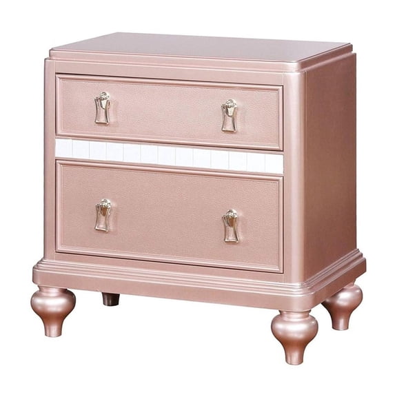 Contemporary Nightstand, Mirror Accent / Bedroom Storage Option / 2 - Drawer Design