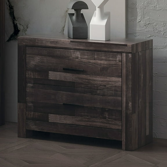 Contemporary Oak Finish Wooden Nightstand with 2 Drawers | Plank Pattern Design | 24"W x 16"D x 25"H | Perfect for Bedroom Storage & Bedside Use