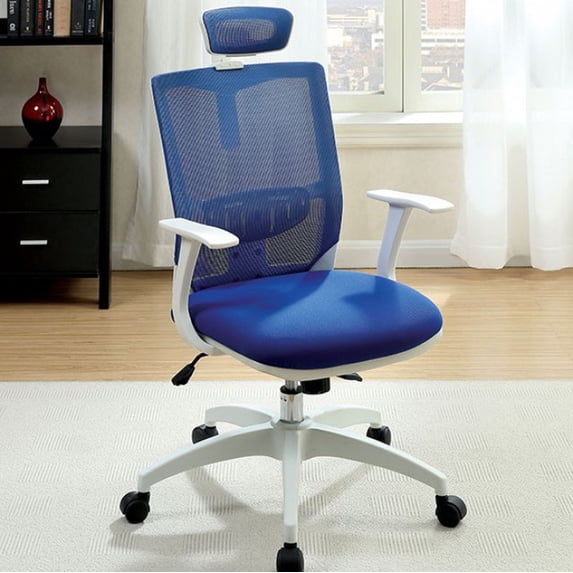 Contemporary Office Chair, Blue & White Finish