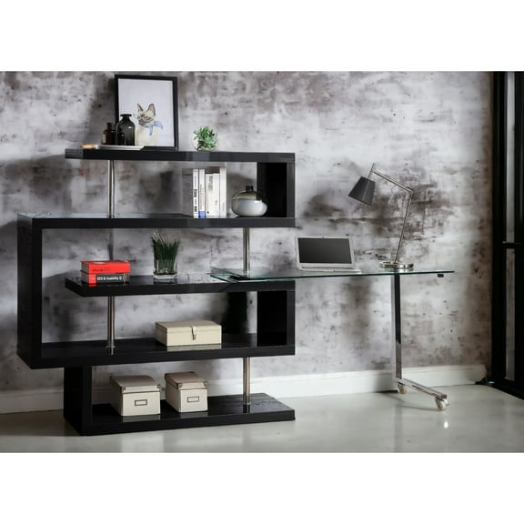 Contemporary Office Desk With 360° Rotation And Style Elegant Tempered Glass Composite Wood