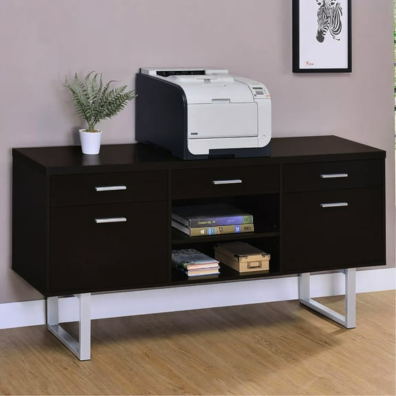 Contemporary Office Furniture In Cappuccino, 5 Drawers & Open Shelf Modern Cappuccino With Shelving, Perfection