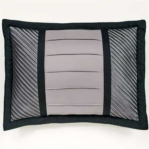 Contemporary Omega Monochromatic Dark Gray Silver Black Flanged Sham Tailored King