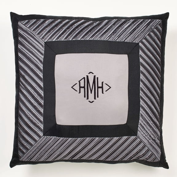 Contemporary Omega Monochromatic Dark Gray Silver Black Mitred Pillow Tailored 20 inch Square