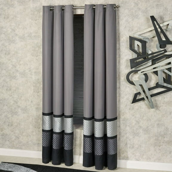 Contemporary Omega Monochromatic Dark Gray Silver Black Window Curtain Pair Tailored Grommet 96 x 84