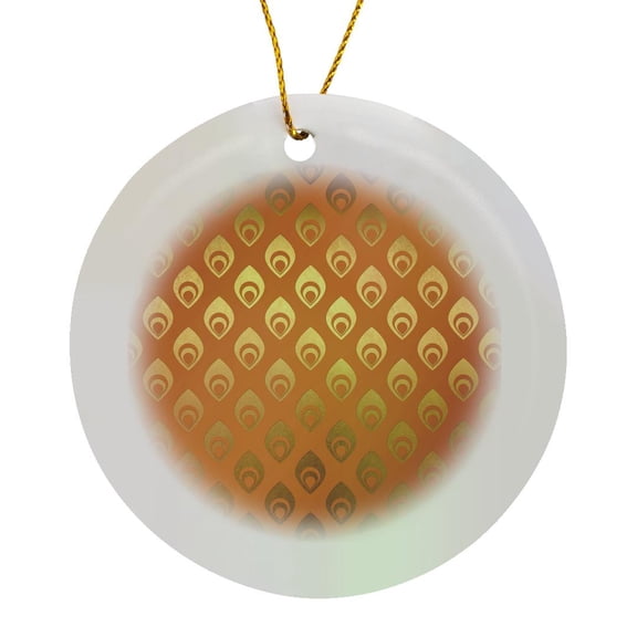 3drose, Contemporary Orange Gradient and Image of Gold Peacock Feathers, Circle Porcelain Ornament