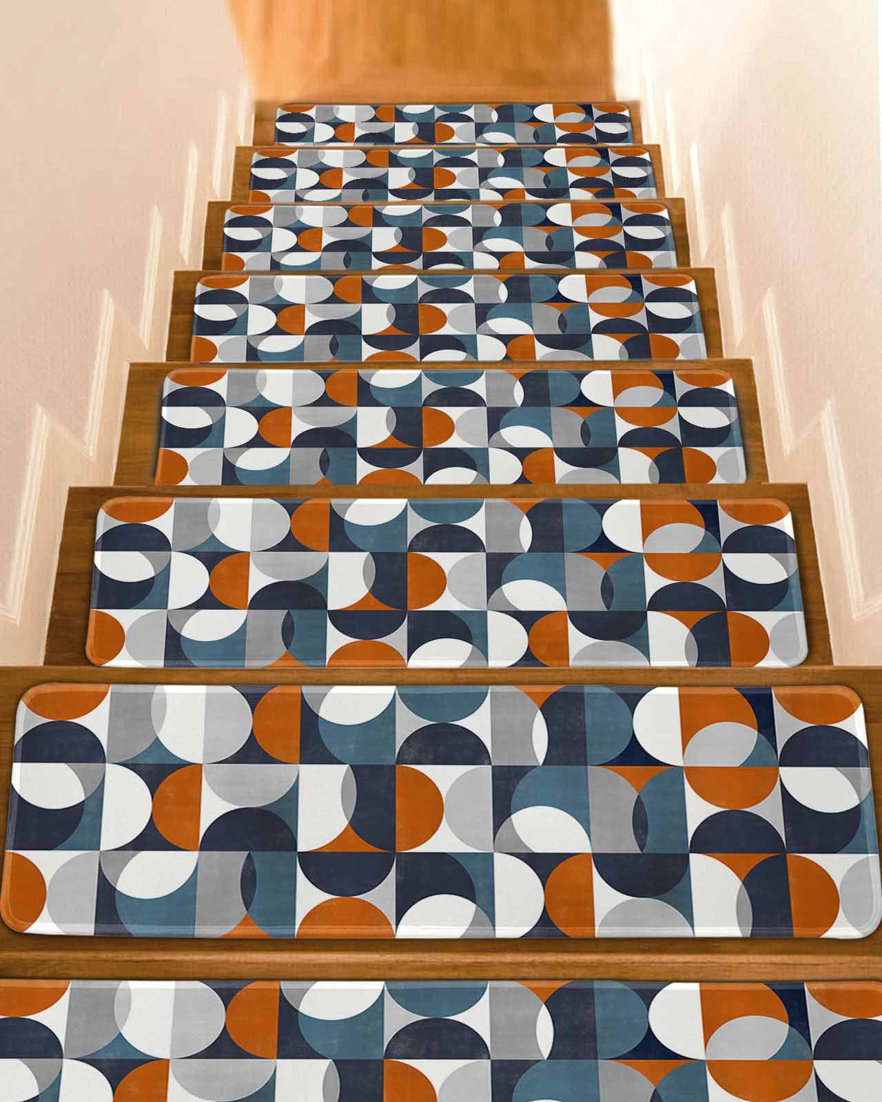 Contemporary Orange, Stair Treads for Wooden Steps Indoor Runner Rug