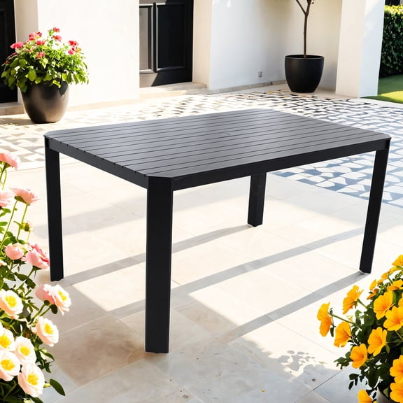 Contemporary Outdoor Aluminum Dining Table | Used in Outdoor Spaces | Aluminum Frame with Powder - coated Finish | Adjustable Non - Slip Pads on Uneven Ground
