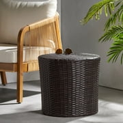 Contemporary Outdoor Wicker Brown Barrel Side Table
