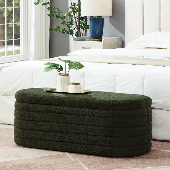 Contemporary Oval Storage Stool | Comfortable Seating and Storage Solution | Featuring Tactile Teddy Material | Fits Different Room Styles